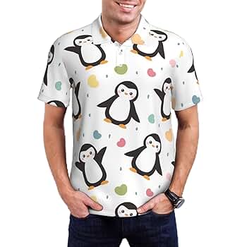 Mosytuky Colorful Hearts Penguin Print Polo Shirts for Men